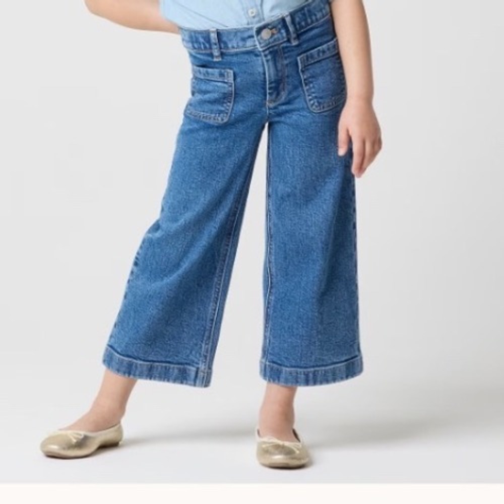 J.Crew Crewcuts Girls Size 8 Wide Leg Patch Pocket Jeans Medium Wash Blue Denim